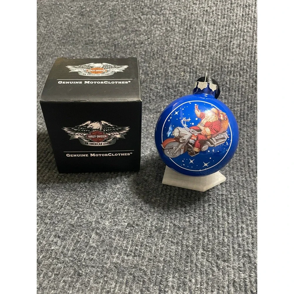 Harley-Davidson 2013 Santa Motorcycle Blue Glass Christmas Ornament 96817-14V